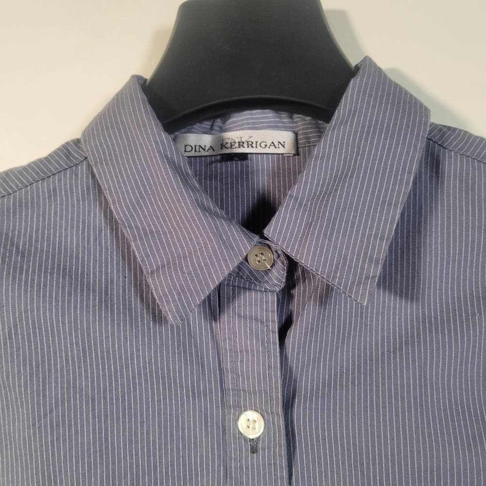 Dina Kerrigan pinstripe button-down shirt US XXS greyish blue/white